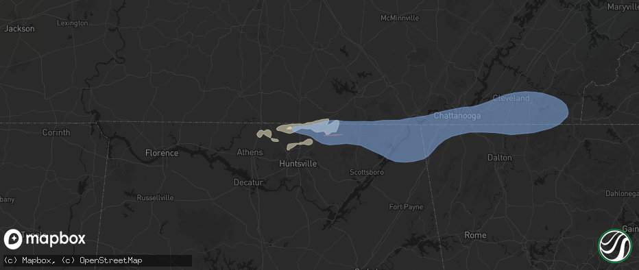 Hail map in New Market, AL on June 22, 2026