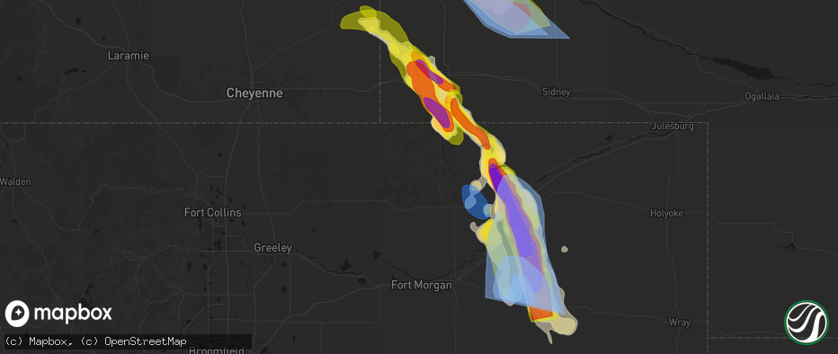 Hail map in New Raymer, CO on June 22, 2026