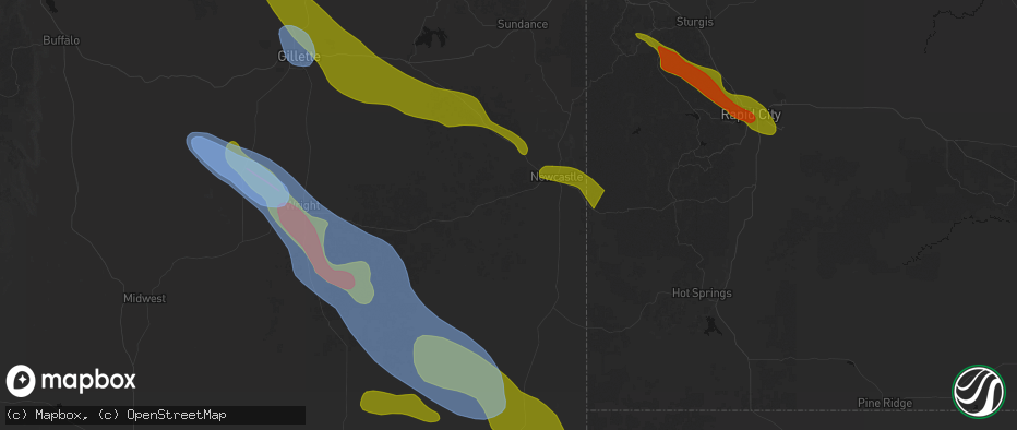 Hail map in Newcastle, WY on June 22, 2026