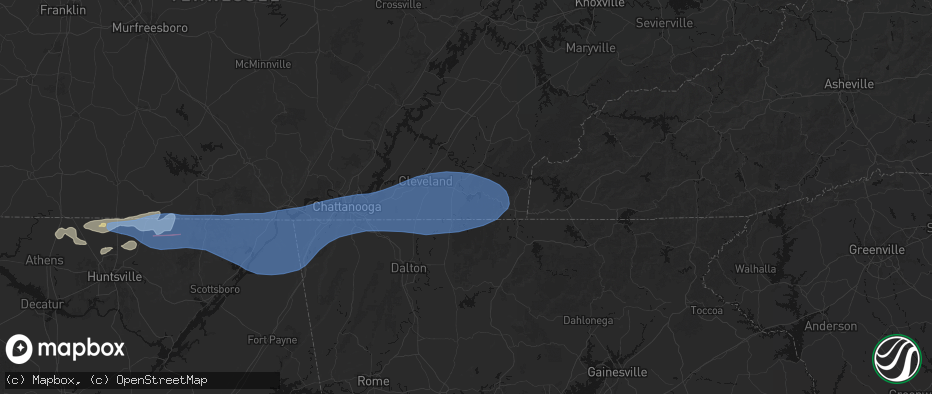Hail map in Ocoee, TN on June 22, 2026
