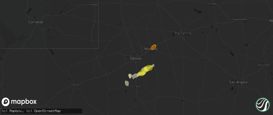 Hail map in Odessa, TX on June 22, 2026