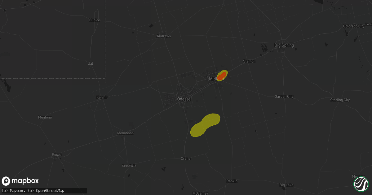 Hail map in Odessa, TX on June 22, 2026