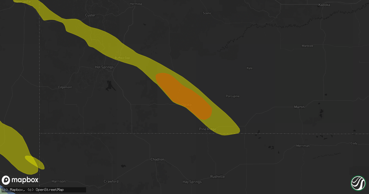 Hail map in Oglala, SD on June 22, 2026