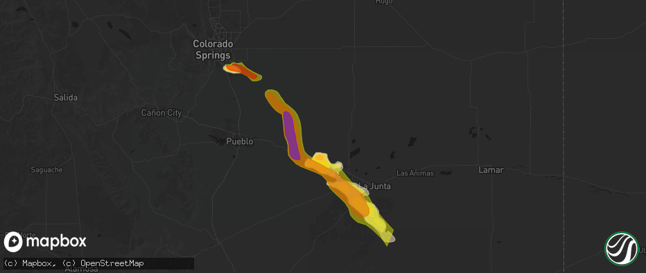 Hail map in Olney Springs, CO on June 22, 2026
