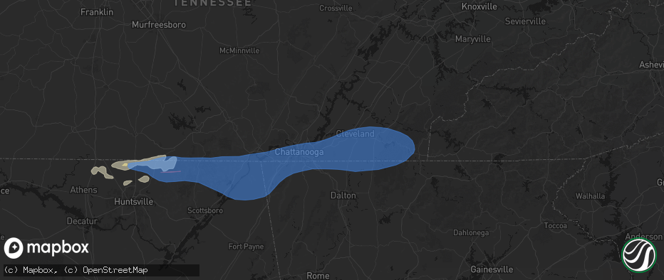 Hail map in Ooltewah, TN on June 22, 2026