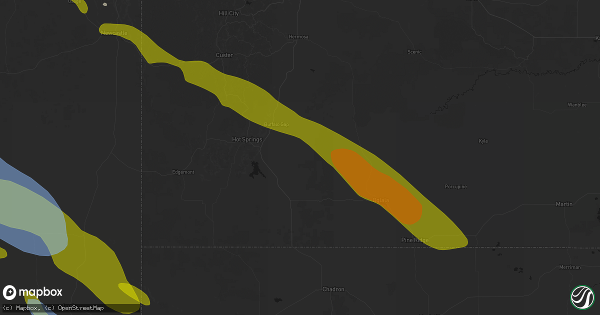 Hail map in Oral, SD on June 22, 2026