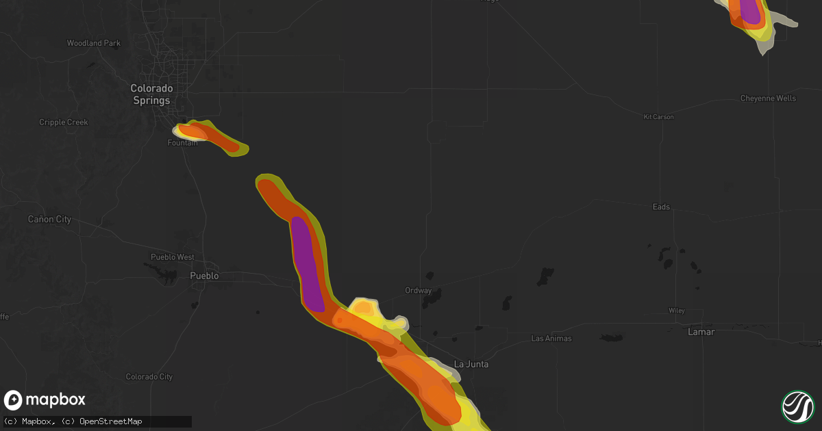 Hail map in Ordway, CO on June 22, 2026