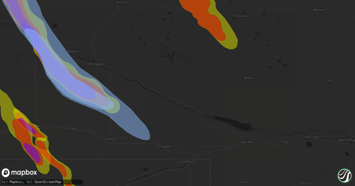 Hail map in Oshkosh, NE on June 22, 2026