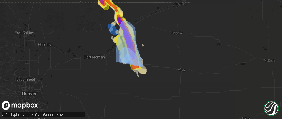 Hail map in Otis, CO on June 22, 2026