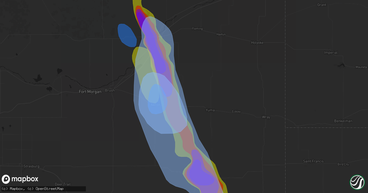 Hail map in Otis, CO on June 22, 2026