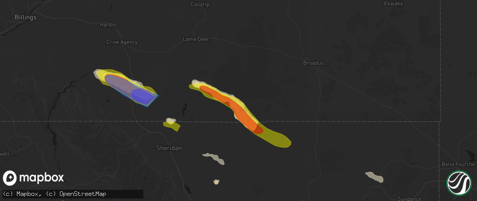Hail map in Otter, MT on June 22, 2026