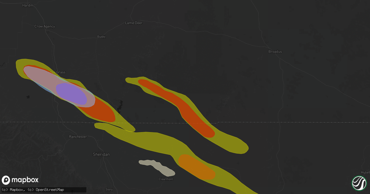 Hail map in Otter, MT on June 22, 2026