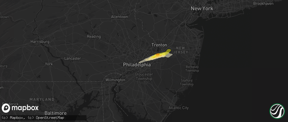 Hail map in Palmyra, NJ on June 22, 2026