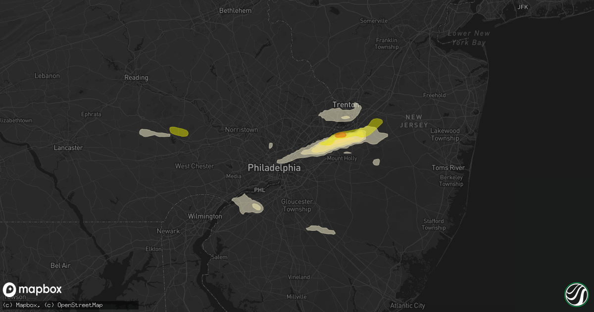 Hail map in Palmyra, NJ on June 22, 2026