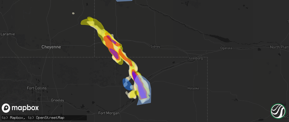 Hail map in Peetz, CO on June 22, 2026