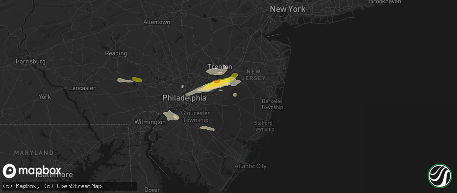 Hail map in Pemberton, NJ on June 22, 2026