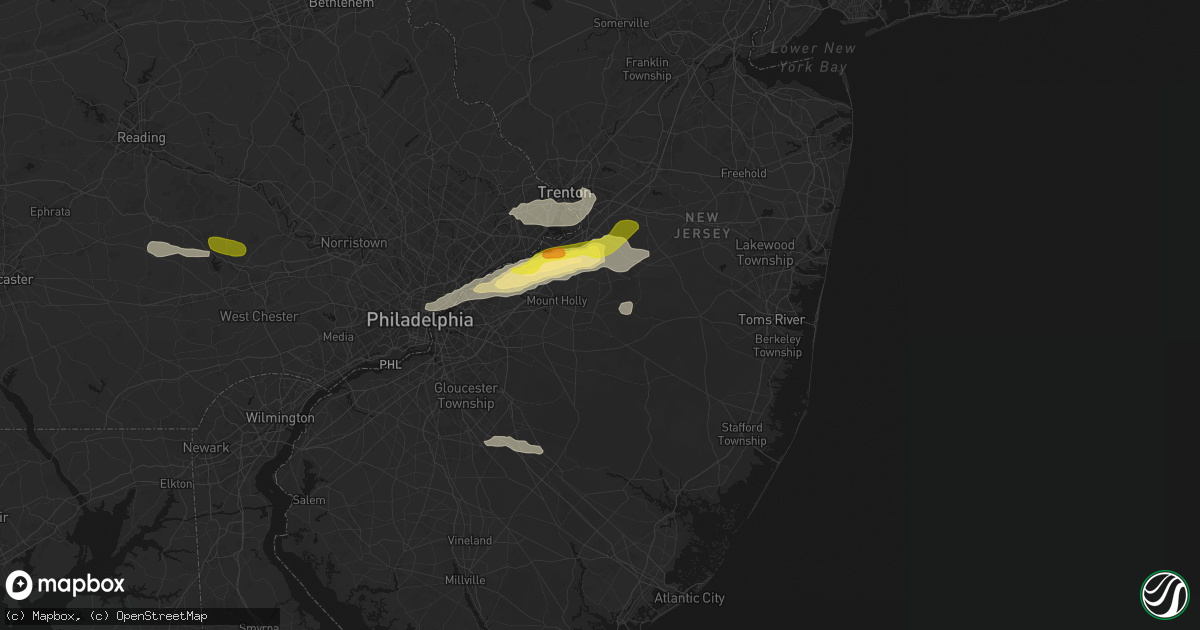 Hail map in Pemberton, NJ on June 22, 2026