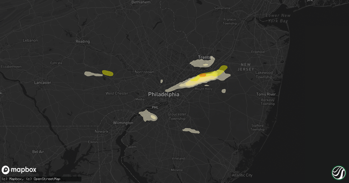 Hail map in Pennsauken, NJ on June 22, 2026