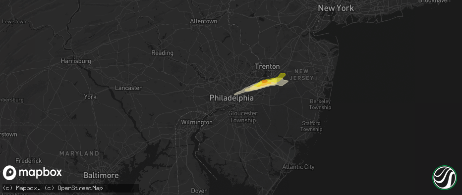 Hail map in Philadelphia, PA on June 22, 2026