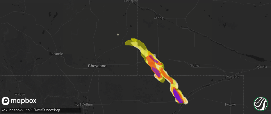 Hail map in Pine Bluffs, WY on June 22, 2026