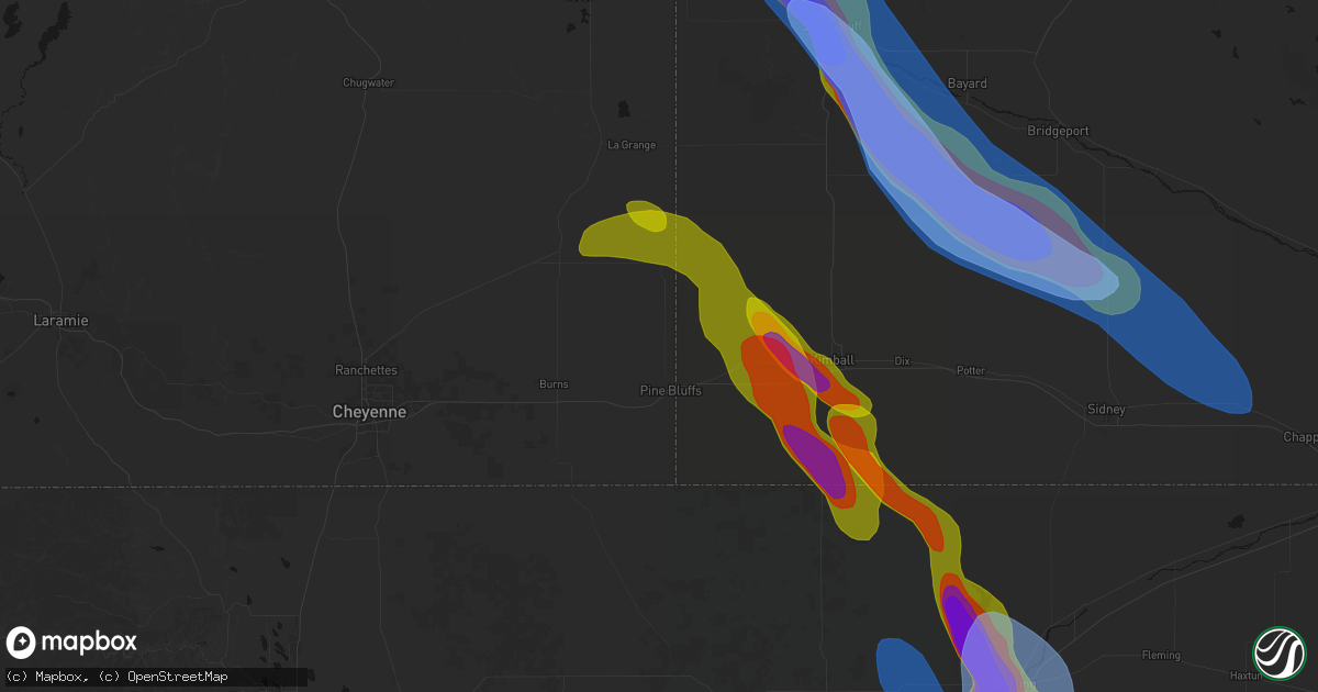 Hail map in Pine Bluffs, WY on June 22, 2026