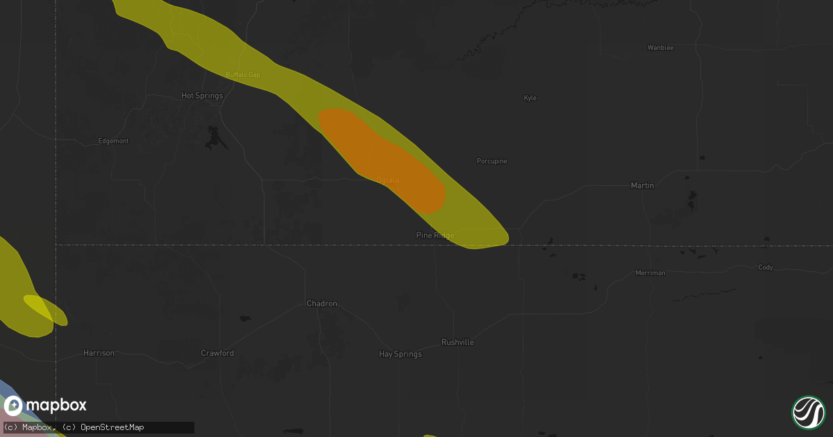 Hail map in Pine Ridge, SD on June 22, 2026