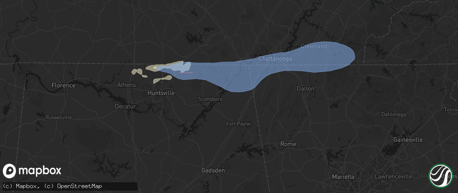 Hail map in Pisgah, AL on June 22, 2026