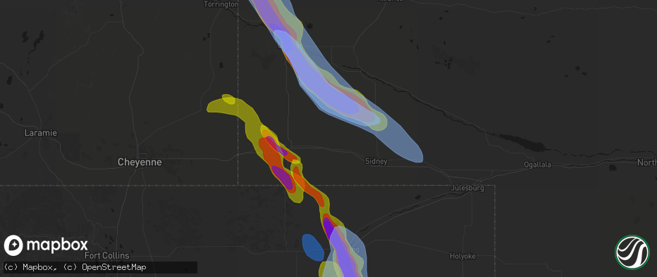 Hail map in Potter, NE on June 22, 2026