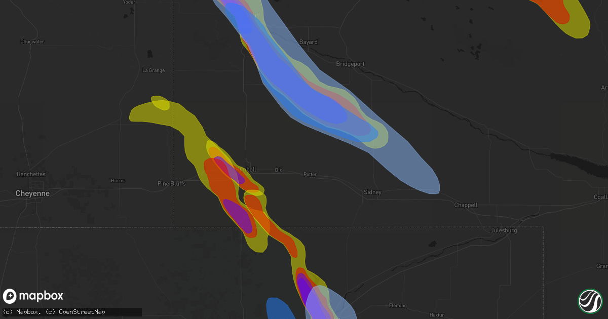 Hail map in Potter, NE on June 22, 2026