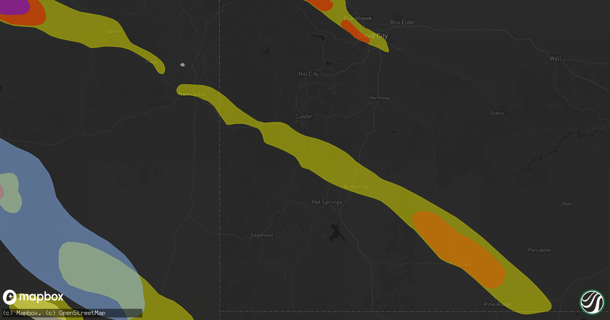 Hail map in Pringle, SD on June 22, 2026