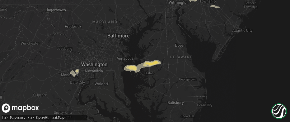 Hail map in Queenstown, MD on June 22, 2026