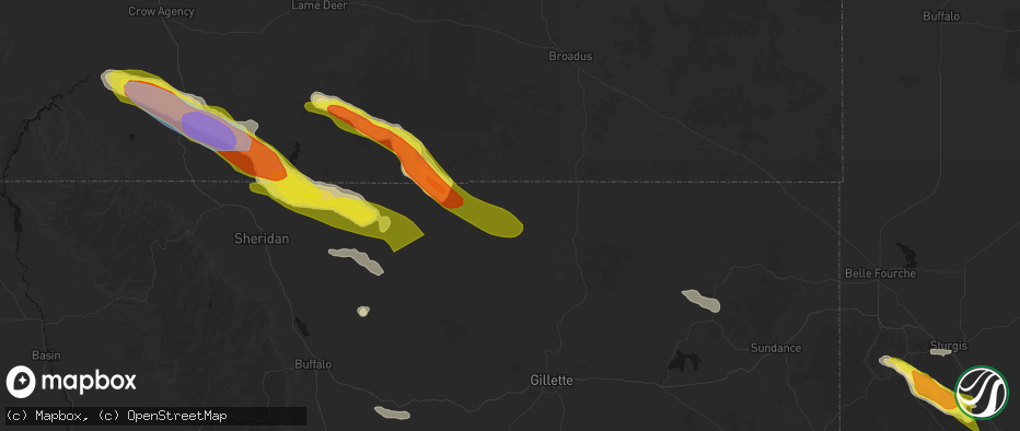 Hail map in Recluse, WY on June 22, 2026