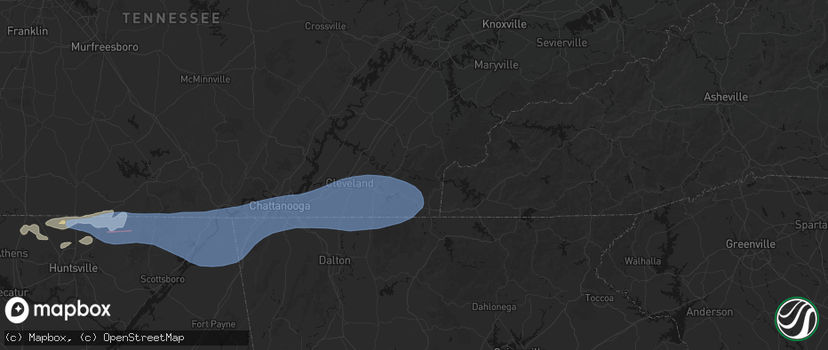 Hail map in Reliance, TN on June 22, 2026