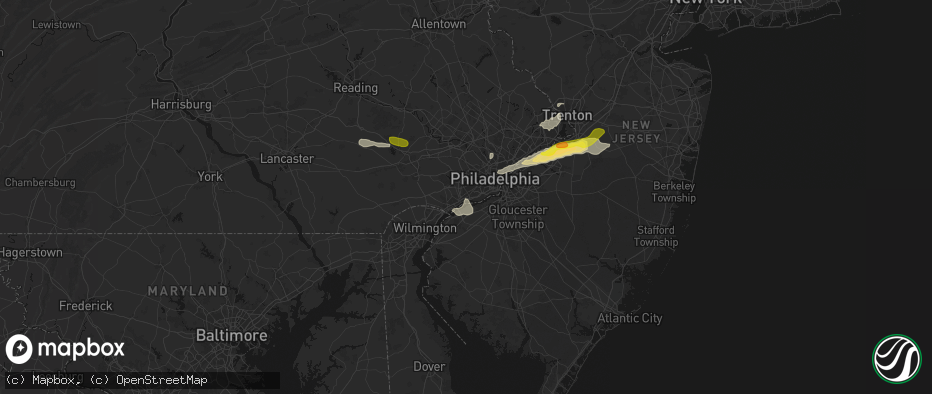 Hail map in Ridley Park, PA on June 22, 2026