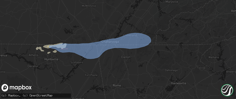 Hail map in Ringgold, GA on June 22, 2026