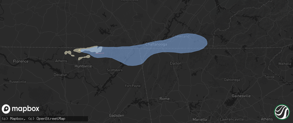 Hail map in Rising Fawn, GA on June 22, 2026