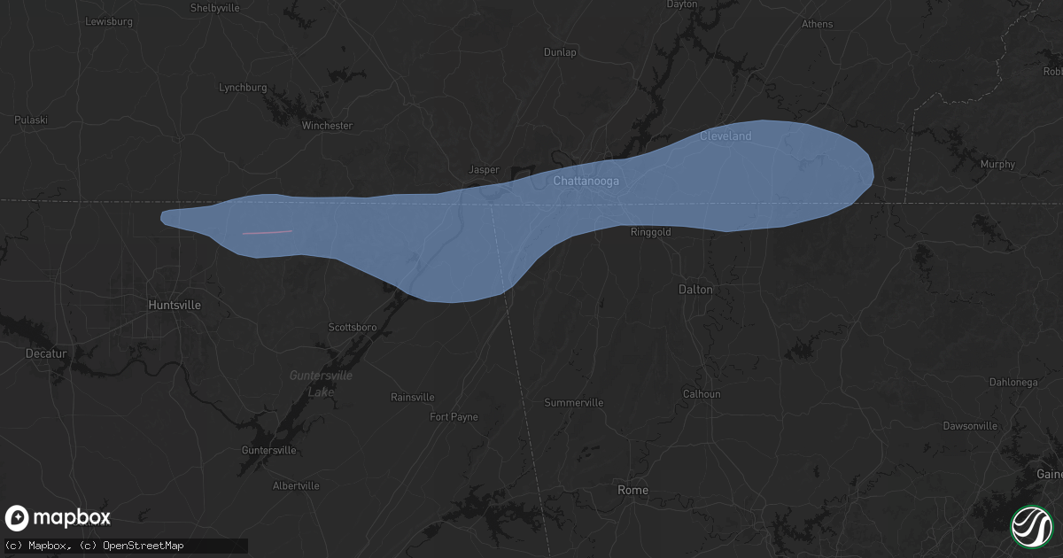Hail map in Rising Fawn, GA on June 22, 2026