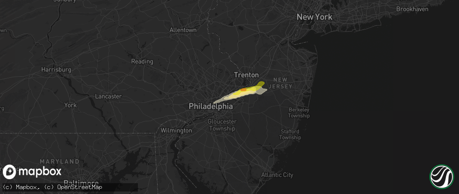 Hail map in Riverside, NJ on June 22, 2026