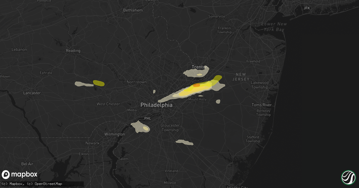 Hail map in Riverside, NJ on June 22, 2026