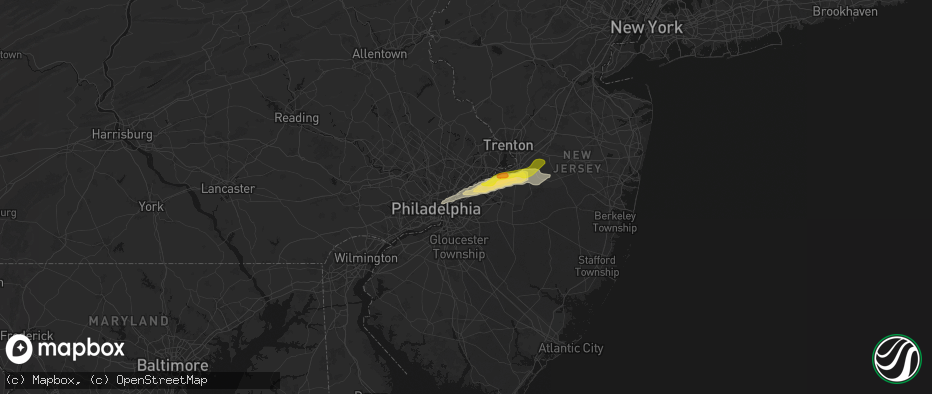 Hail map in Riverton, NJ on June 22, 2026