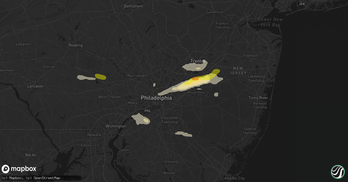 Hail map in Riverton, NJ on June 22, 2026