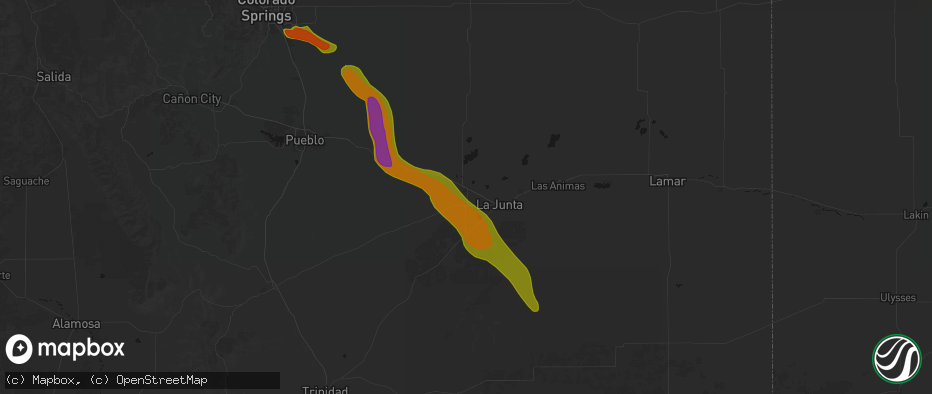 Hail map in Rocky Ford, CO on June 22, 2026