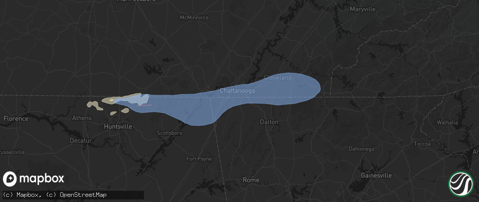 Hail map in Rossville, GA on June 22, 2026