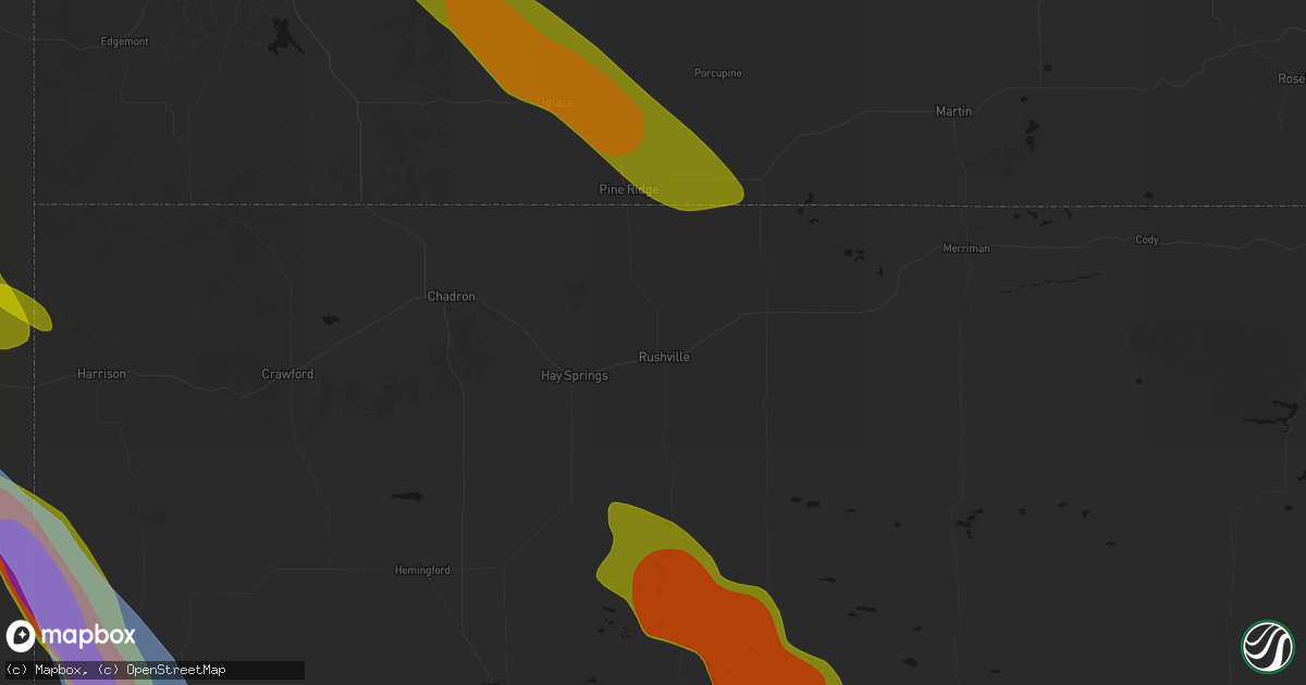 Hail map in Rushville, NE on June 22, 2026