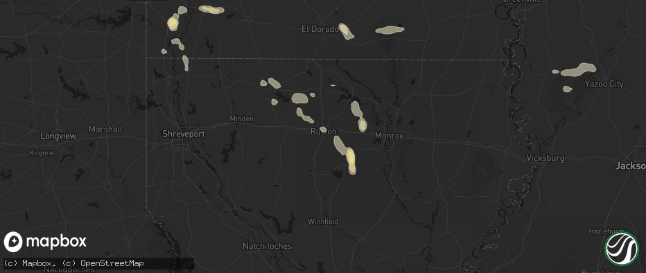 Hail map in Ruston, LA on June 22, 2026