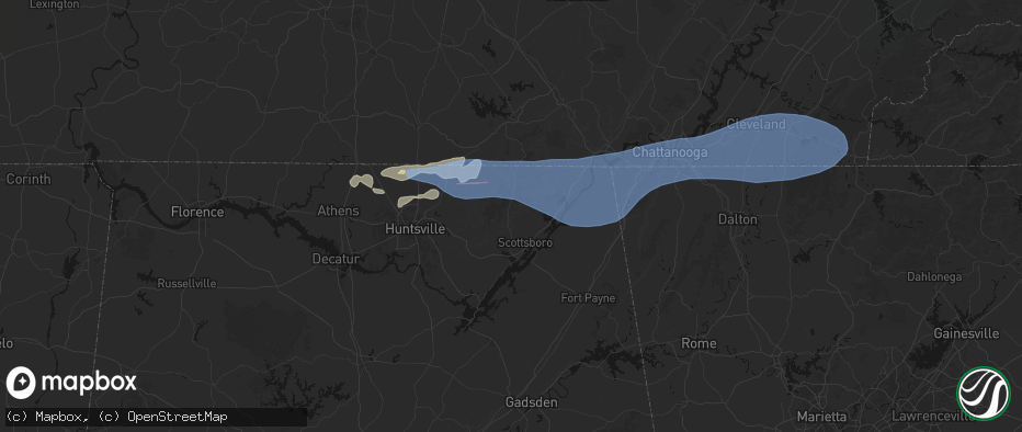 Hail map in Scottsboro, AL on June 22, 2026