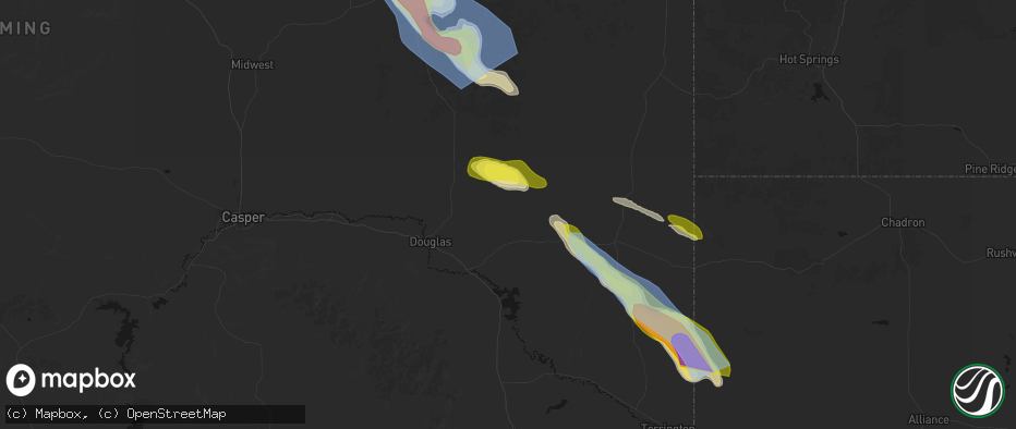 Hail map in Shawnee, WY on June 22, 2026