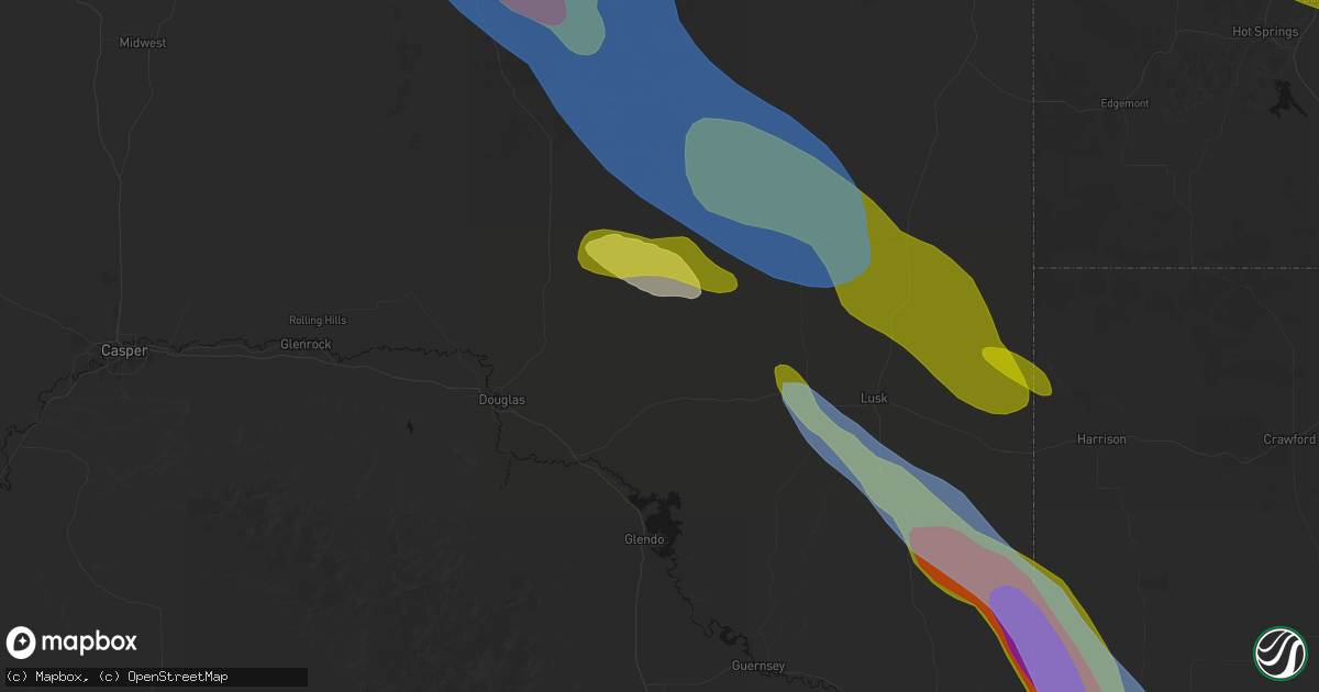 Hail map in Shawnee, WY on June 22, 2026