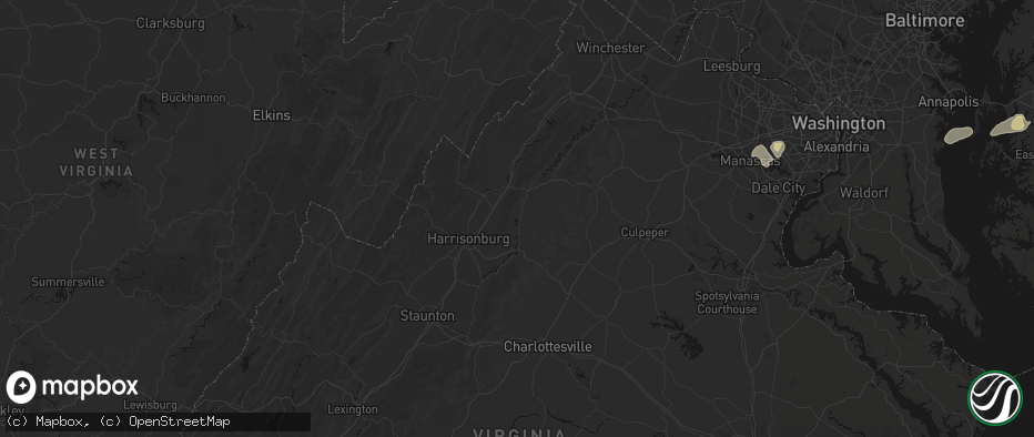 Hail map in Shenandoah, VA on June 22, 2026