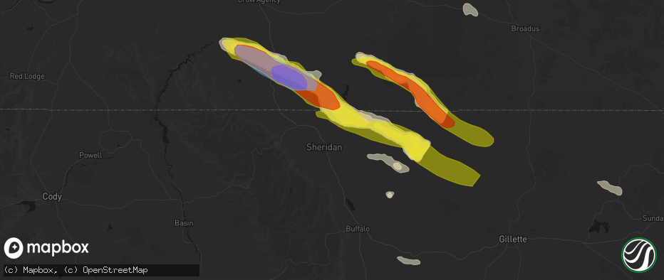 Hail map in Sheridan, WY on June 22, 2026